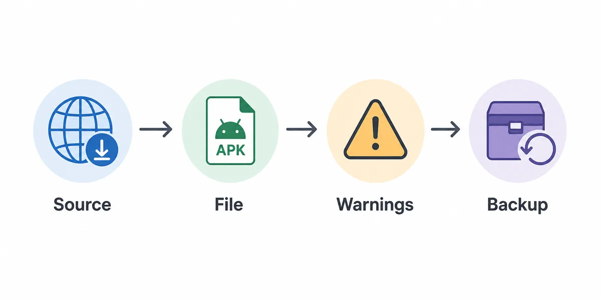 Flujo de revisión para instalar VidMate 2014 APK: fuente, archivo, advertencias y copia de seguridad