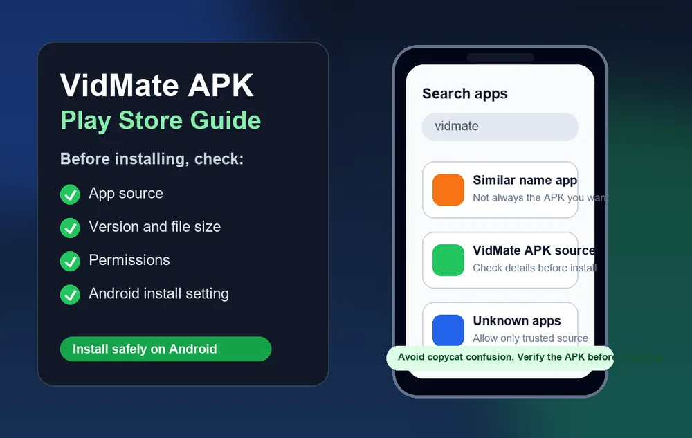 Smartphone-Vergleich zur Verwechslung von VidMate APK und Play Store mit Sicherheitsprüfungen