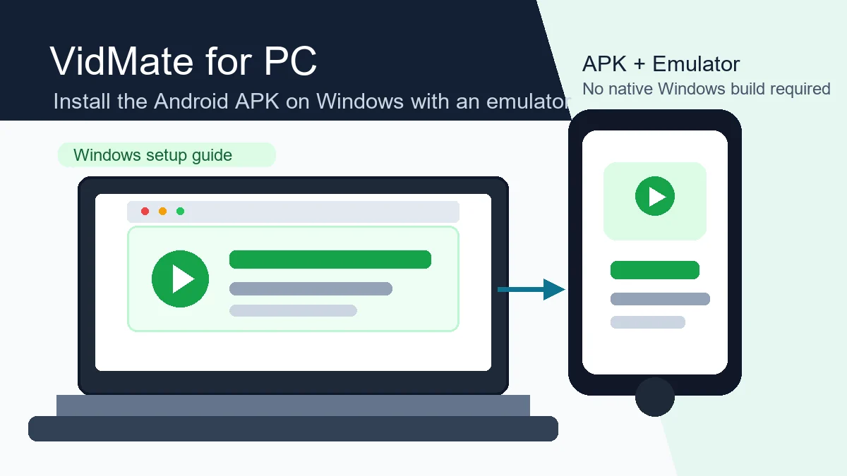VidMate는 Android용 APK이지만 Windows에서는 Android 에뮬레이터를 통해 실행할 수 있습니다. 이 가이드는 안전한 설치 경로, 설치 전 확인 사항, PC 사용이 적합한 경우를 정리합니다.